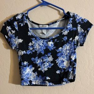 Ambiance Black and Blue Floral Crop Top